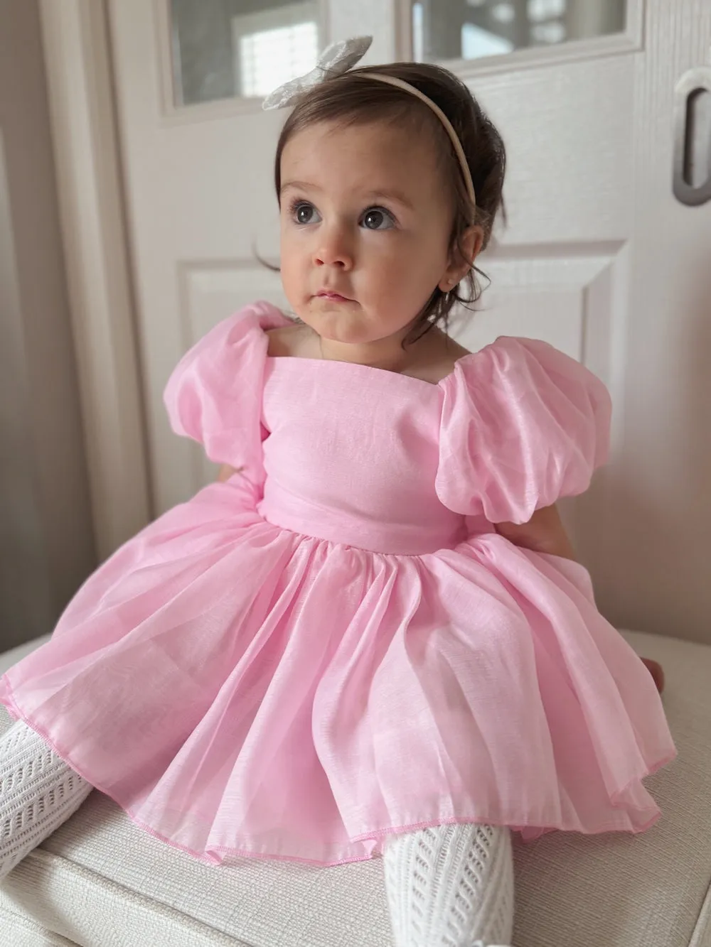 Lucy Puff Sleeve Candy Pink Baby Dress