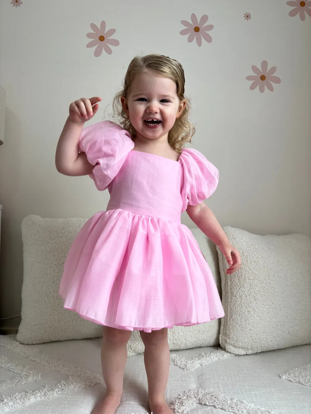 Lucy Puff Sleeve Candy Pink Baby Dress