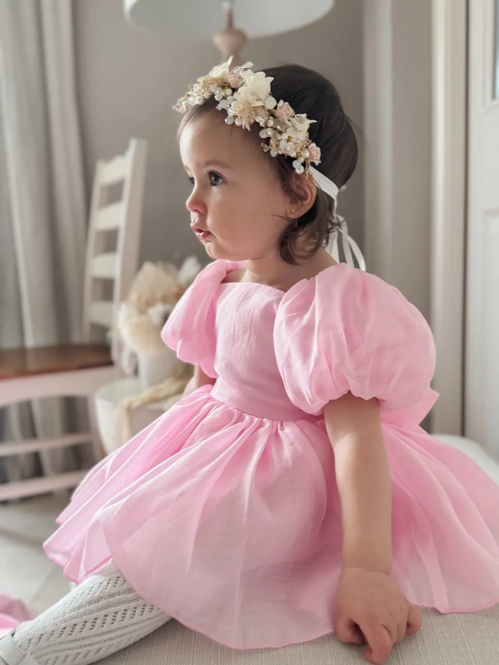 Lucy Puff Sleeve Candy Pink Baby Dress