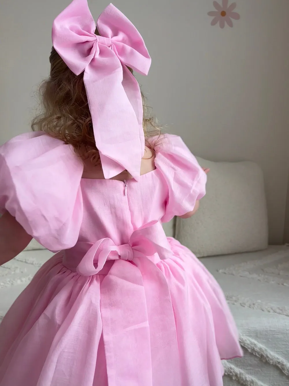 Lucy Puff Sleeve Candy Pink Baby Dress