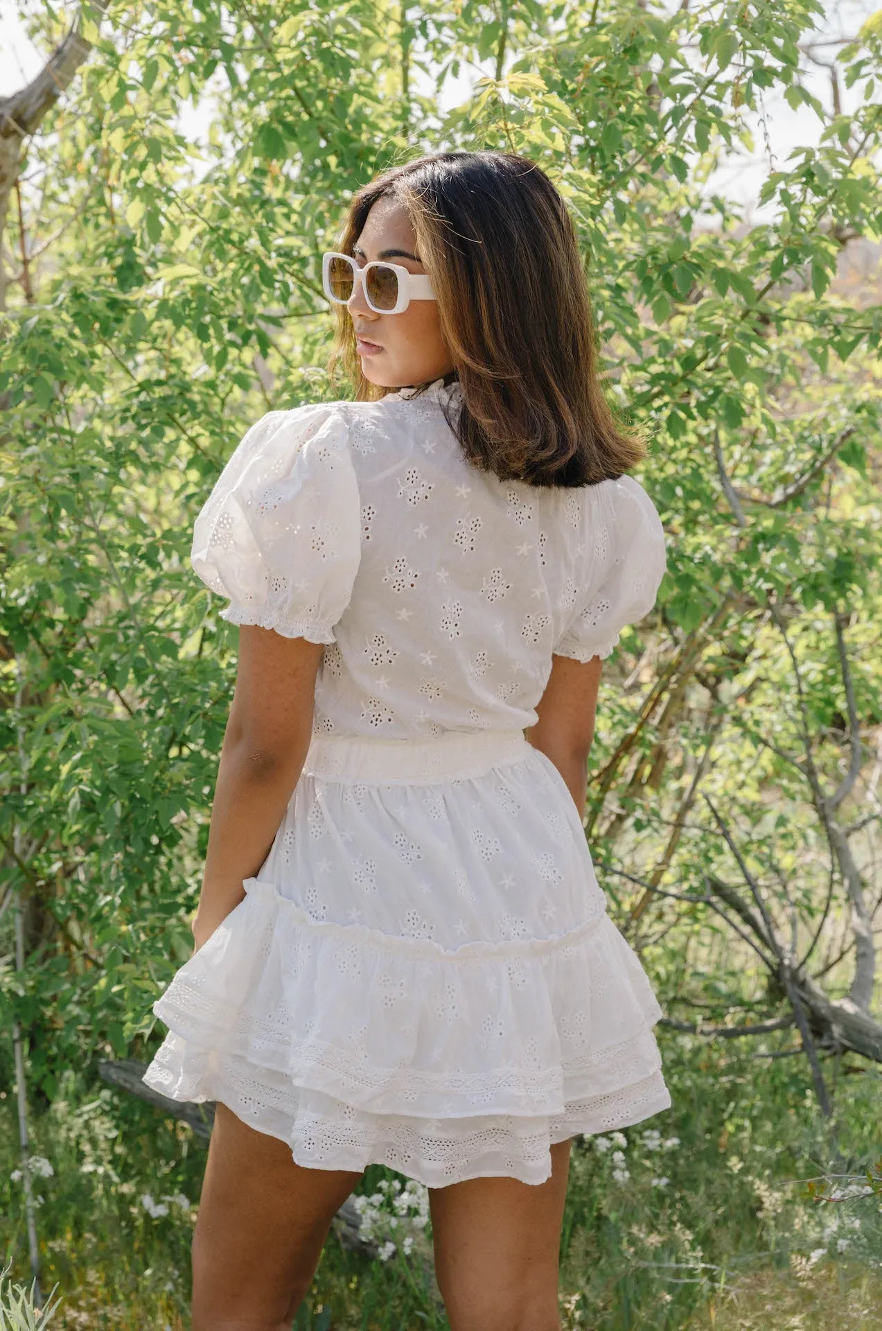 Marbella White Eyelet Ruffle Mini Dress