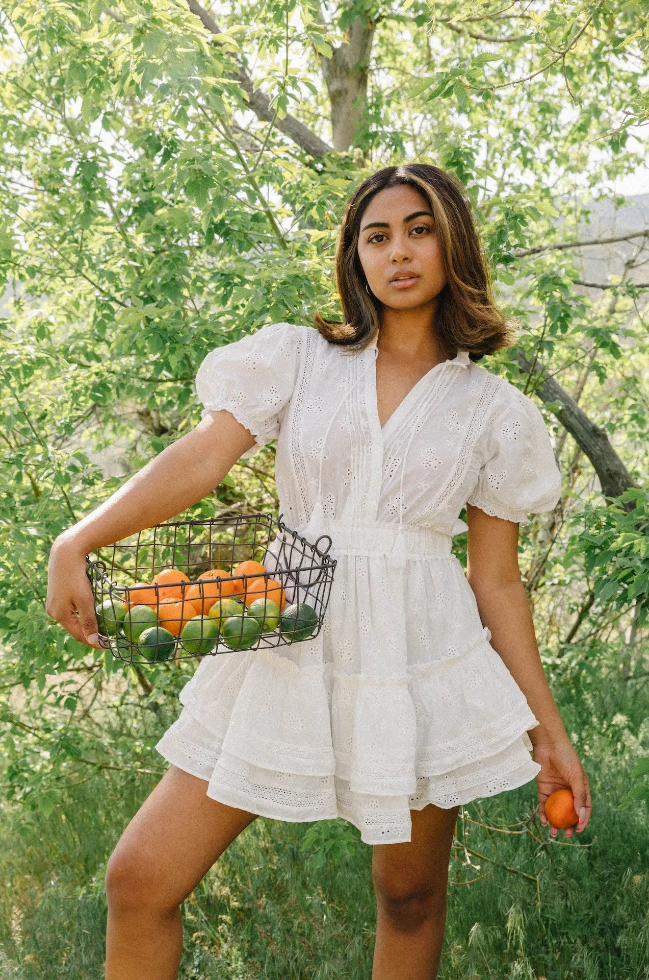 Marbella White Eyelet Ruffle Mini Dress