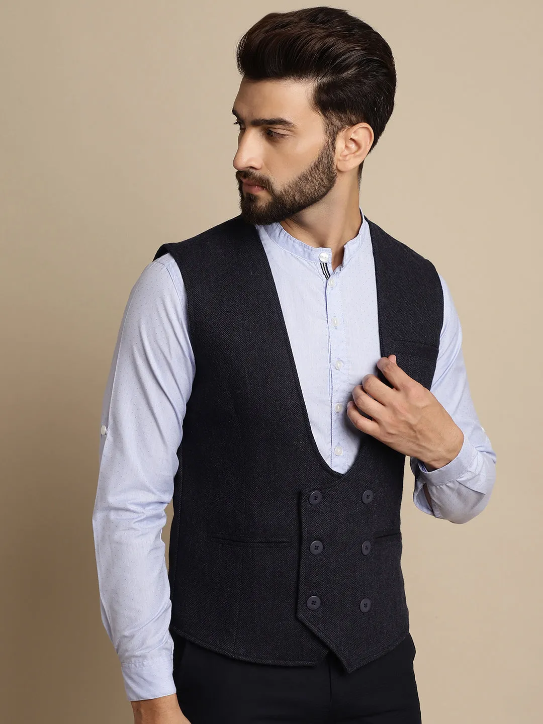 Men's Woolen Double Breast Waist Coat - Even Apparels