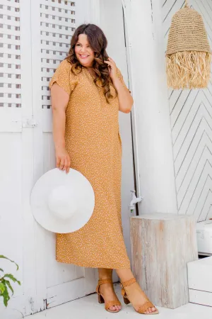 Messy Polka Maxi Dress - Caramel