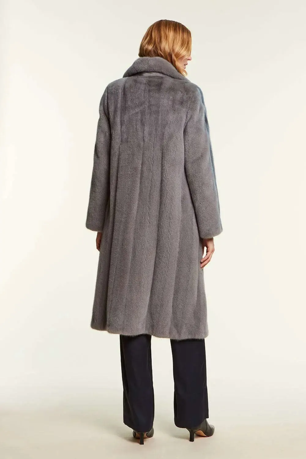 Mink coat with light blue inserts