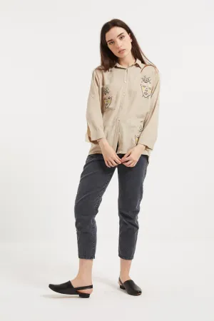 NINA EMBROIDERED SHIRT - BEIGE