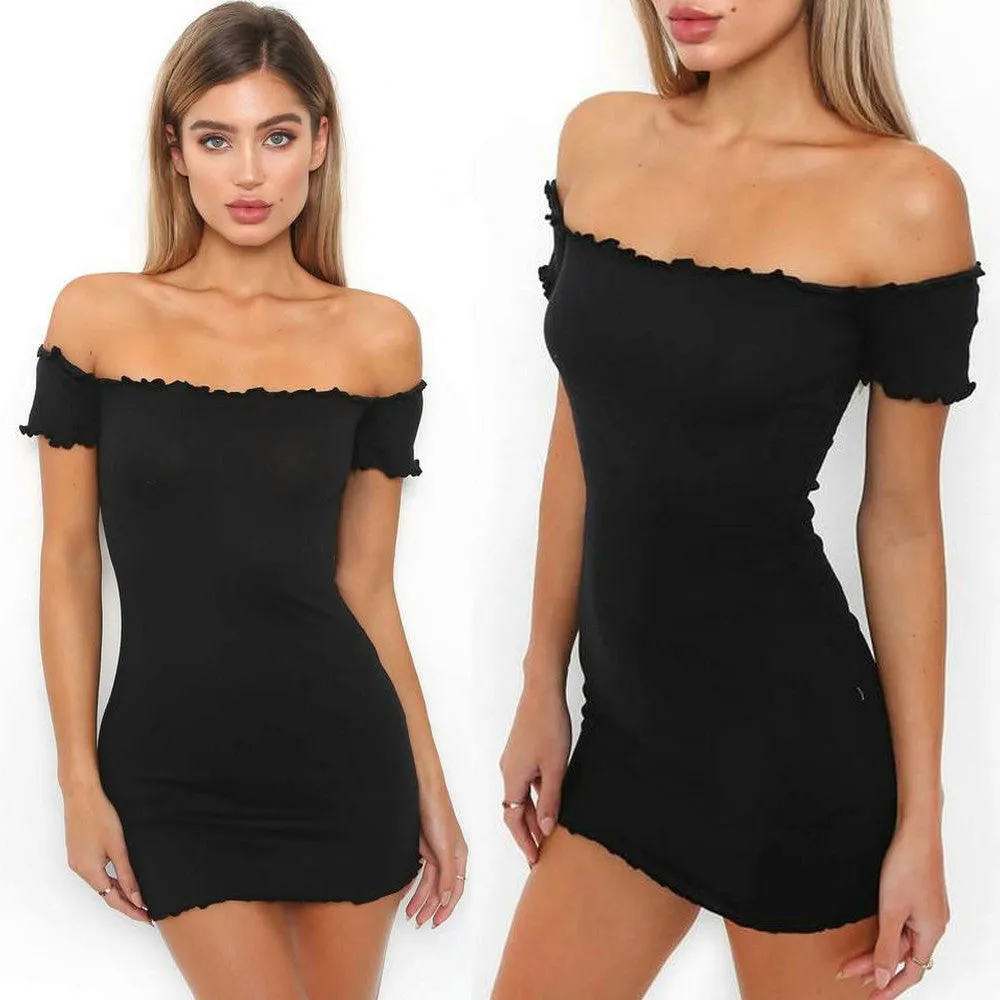 Off Shoulder Short Sleeve Crimping Party Dress