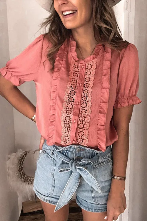 Patio Date Lace Ruffled Short Sleeve Top - 3 Colors