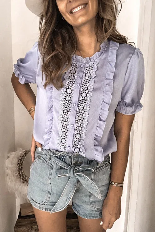 Patio Date Lace Ruffled Short Sleeve Top - 3 Colors