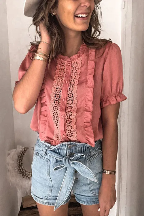 Patio Date Lace Ruffled Short Sleeve Top - 3 Colors