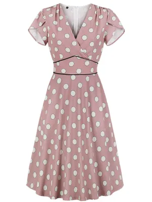 Pink 1940s Polk Dot Wrap Dress