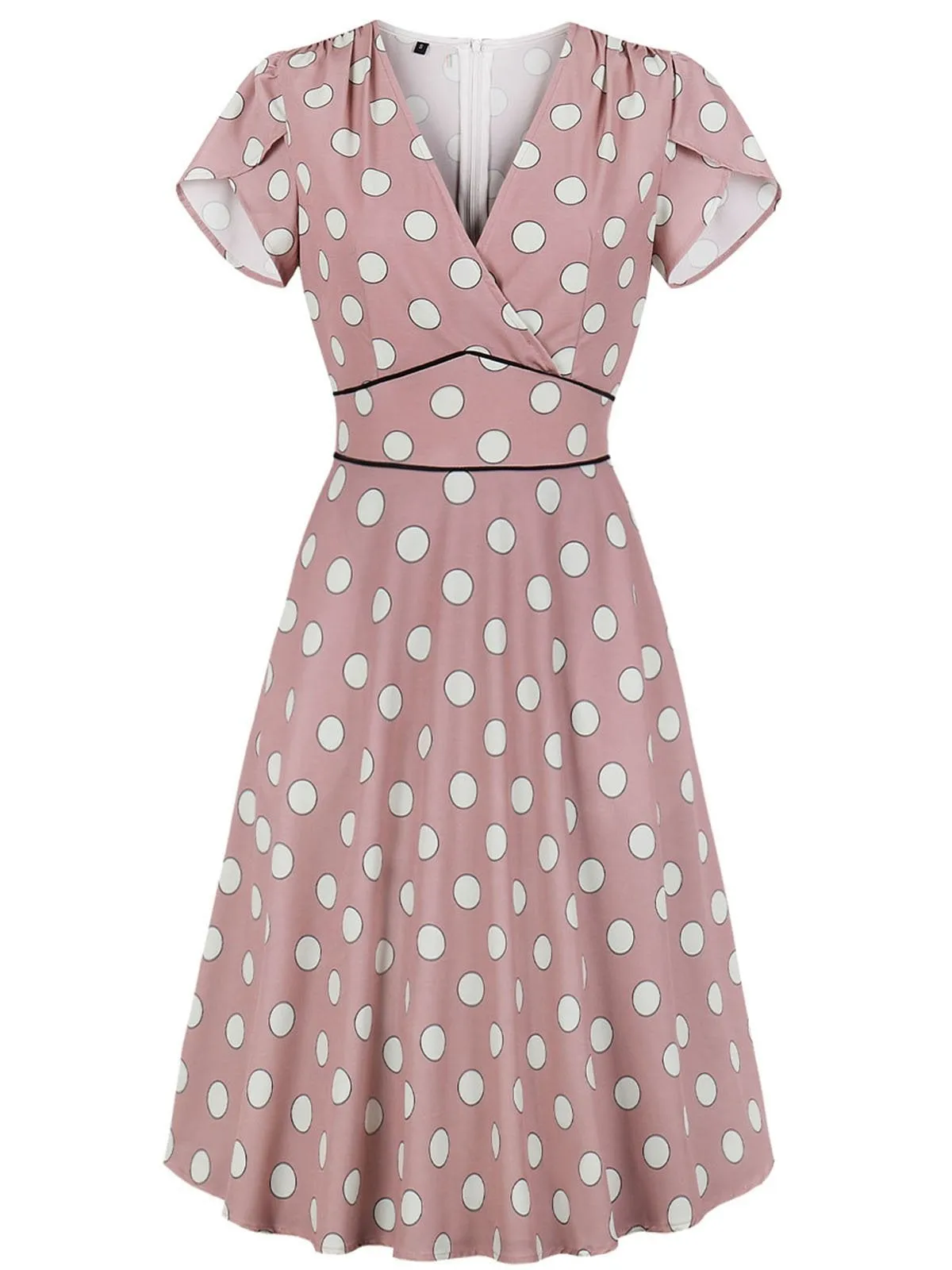 Pink 1940s Polk Dot Wrap Dress