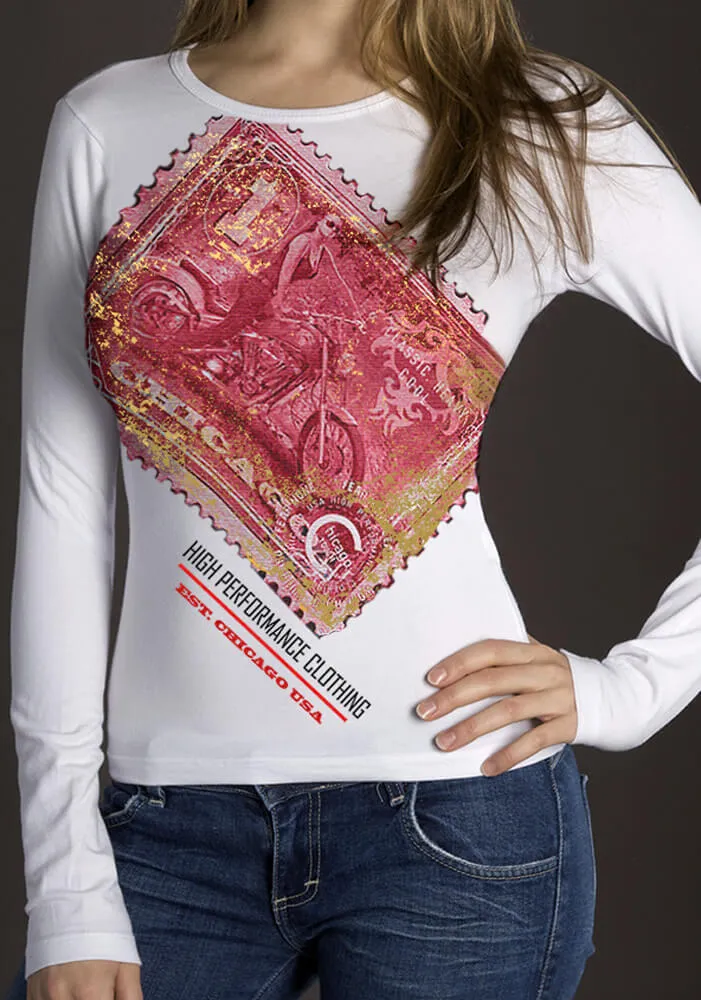 Pink and Gold Foil Racing Stamp WHITE Shirt