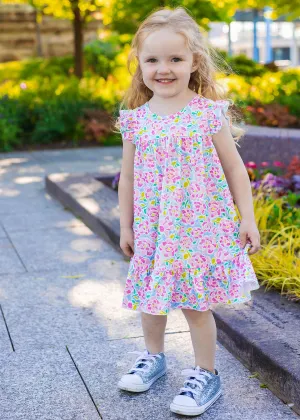 Pink Drawn Floral Dress