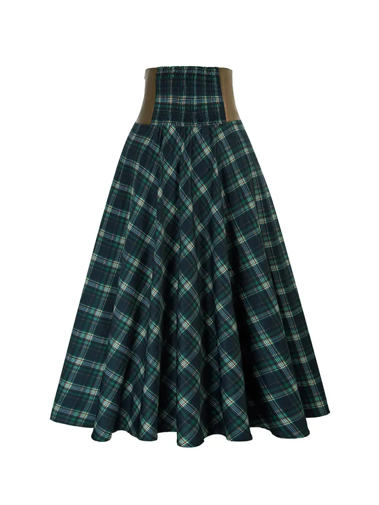 Plaided High Waist Buttons Decorated A-Line Skirt