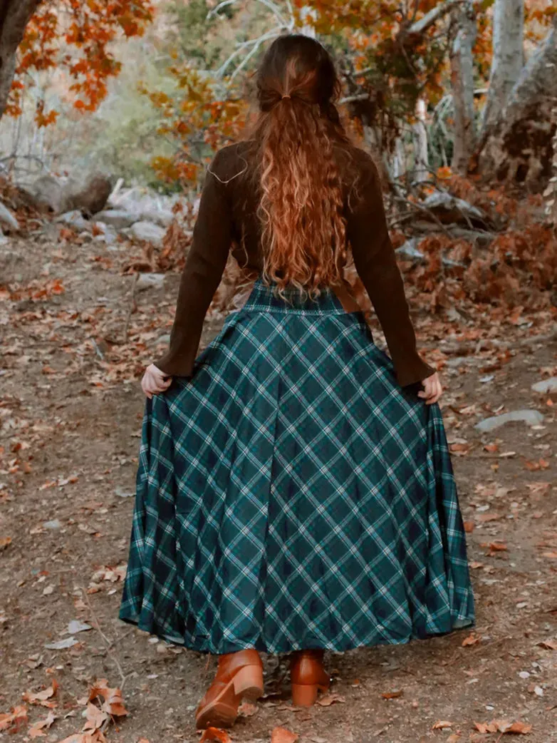 Plaided High Waist Buttons Decorated A-Line Skirt