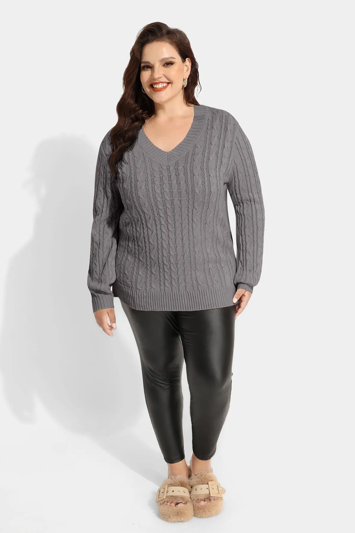 Plain Texture Woolen Long Sleeve Sweater