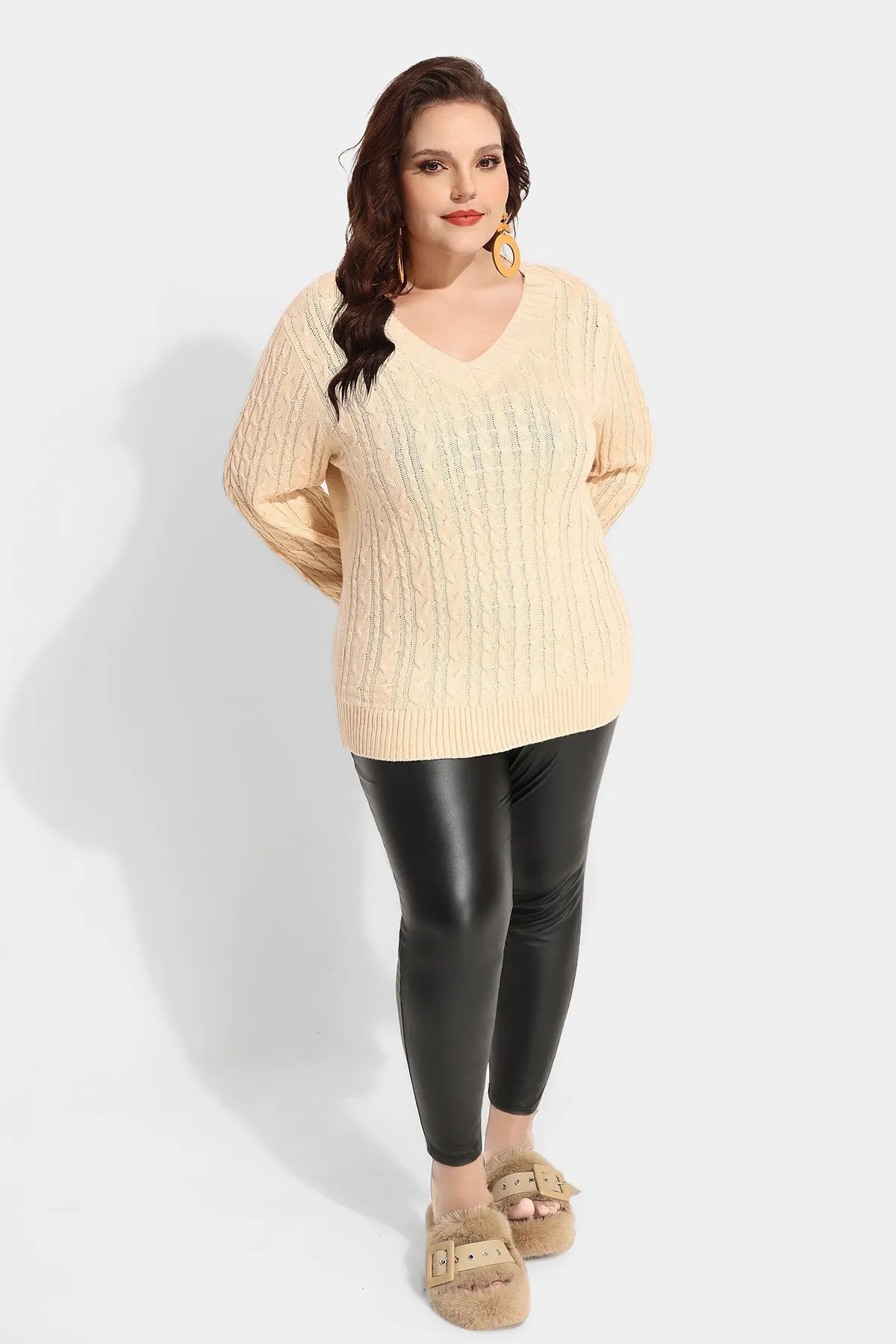 Plain Texture Woolen Long Sleeve Sweater