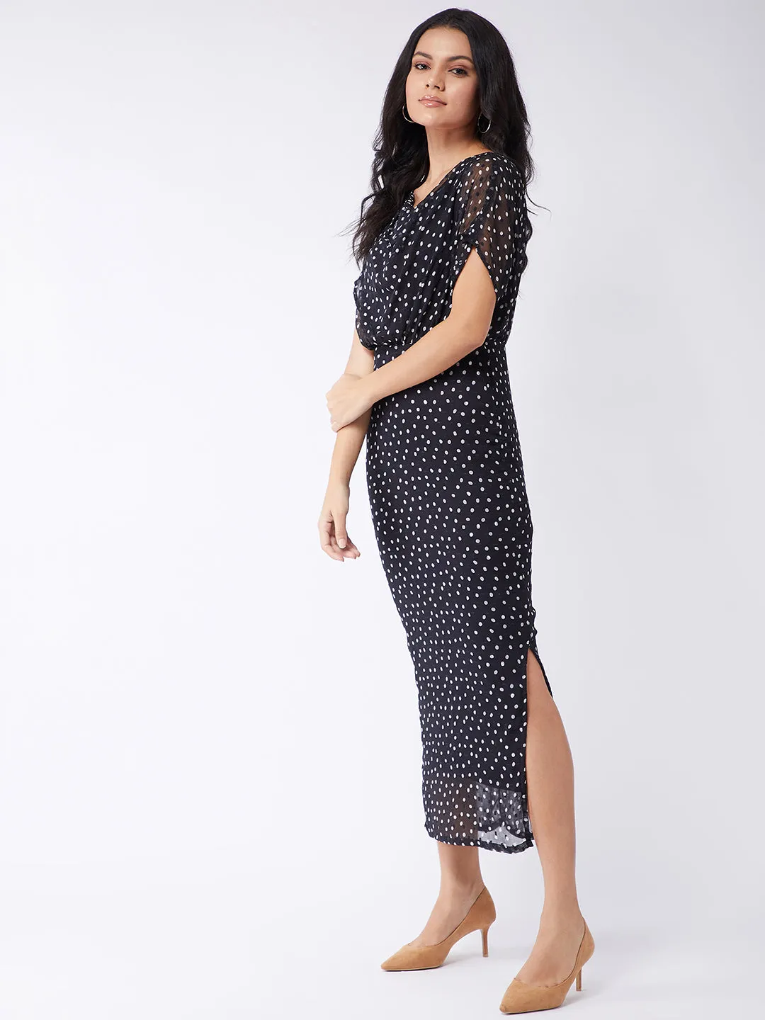 Polka Inspired Cowl Neck Dress