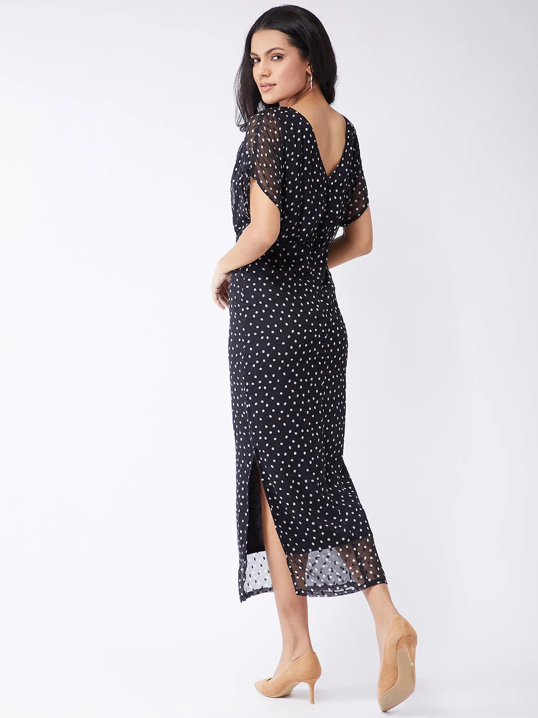 Polka Inspired Cowl Neck Dress