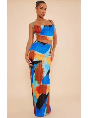 Printed Pleated Top And Skirt Set - Culture Heaven Special