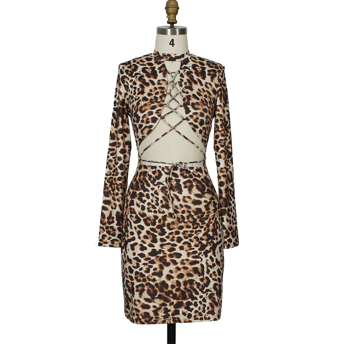 Printed Skirt Leopard Print Sexy Fashion Lace-up Dress