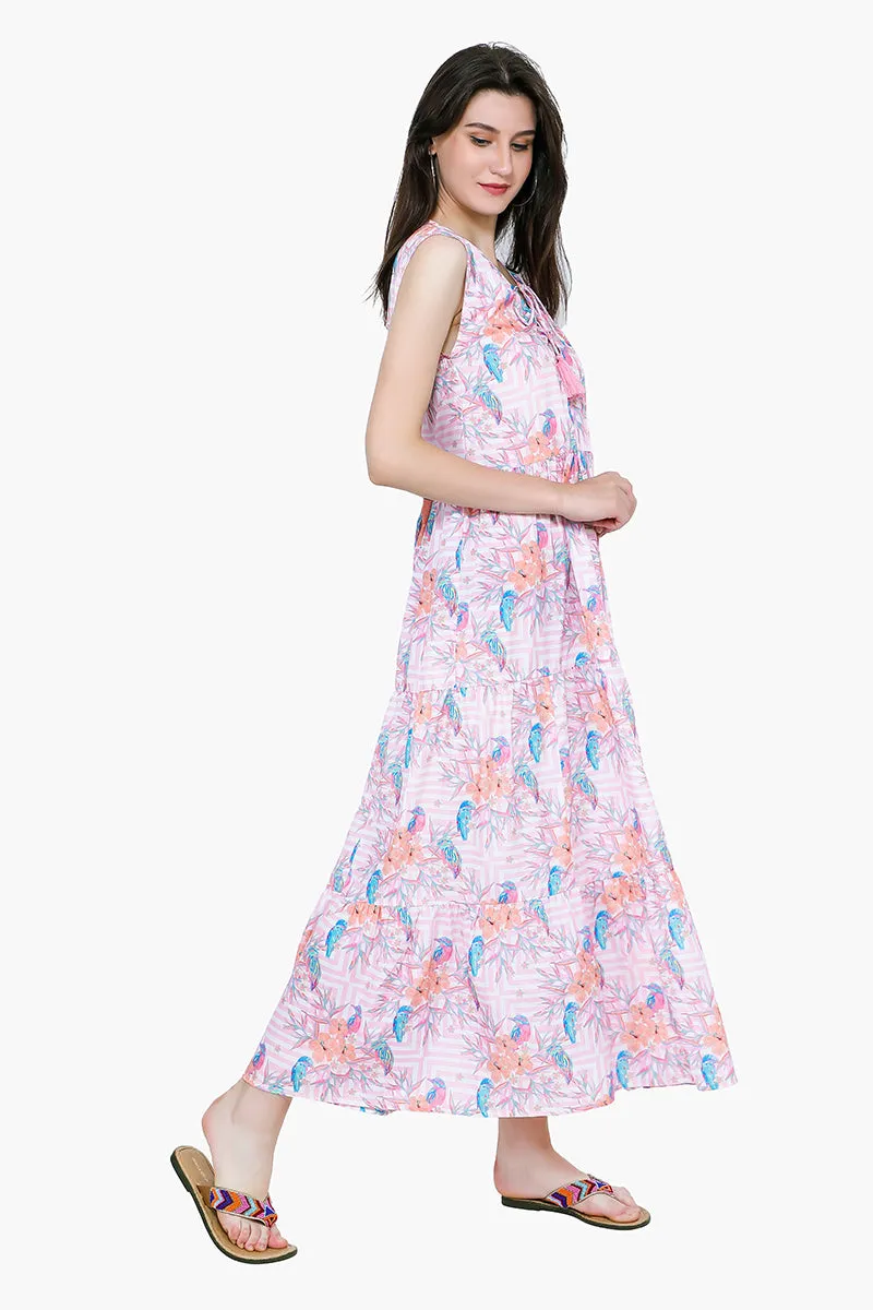 Roseate Spiral Bird Maxi Dress