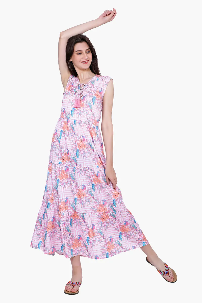 Roseate Spiral Bird Maxi Dress