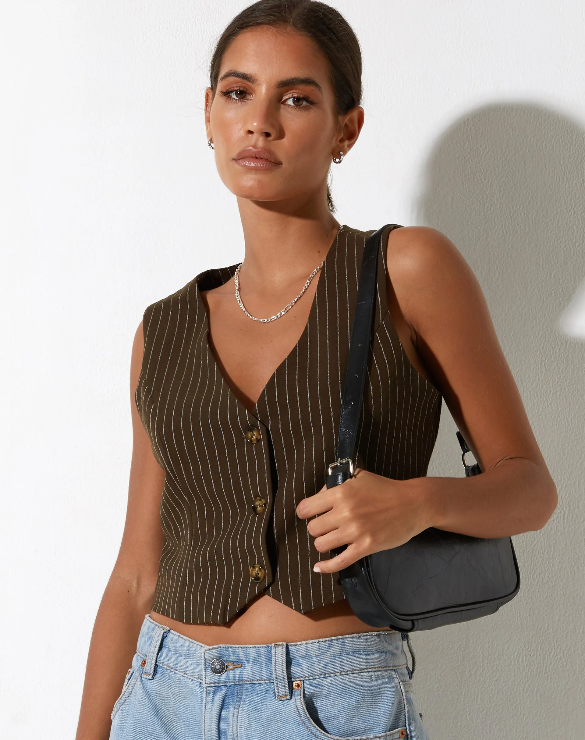 Safar Vest in Pinstripe Brown