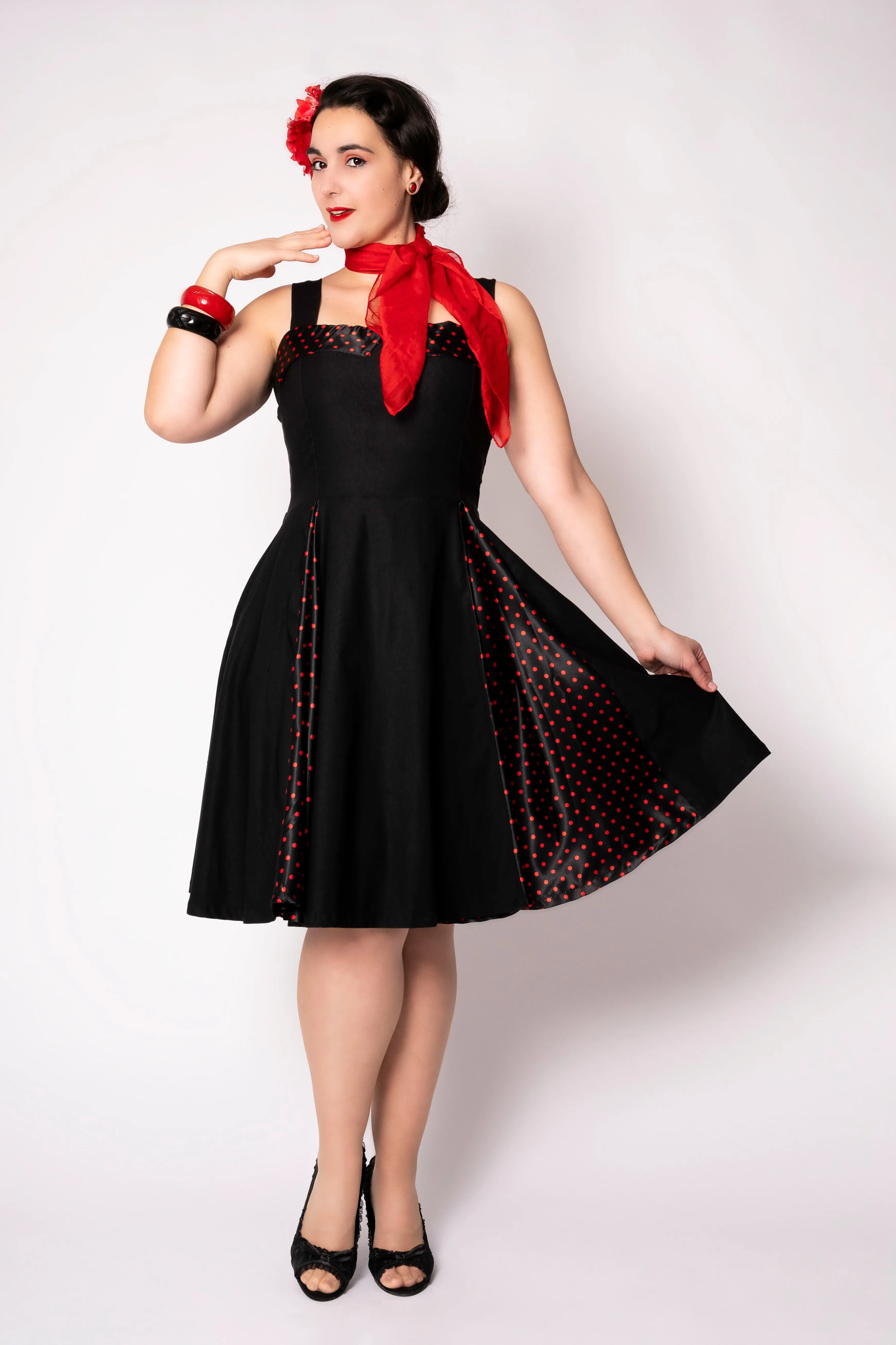 Serenade dress - black/red polka dot