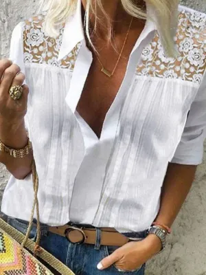 Simple Casual Loose Lace Shirt