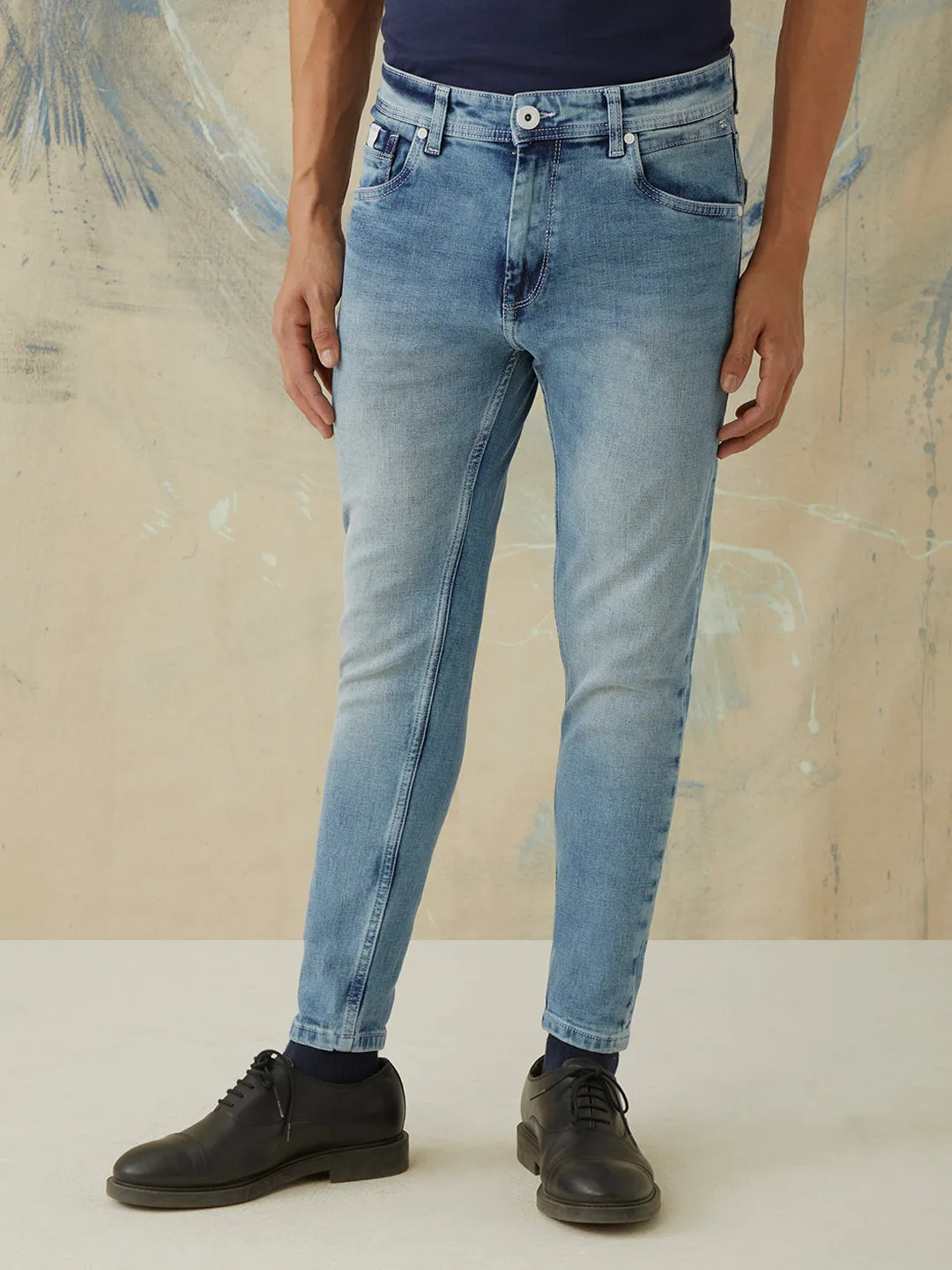 Skinny Fit Dark Blue Light-Wash Plain Jeans