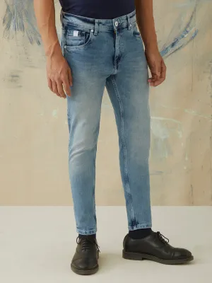 Skinny Fit Dark Blue Light-Wash Plain Jeans