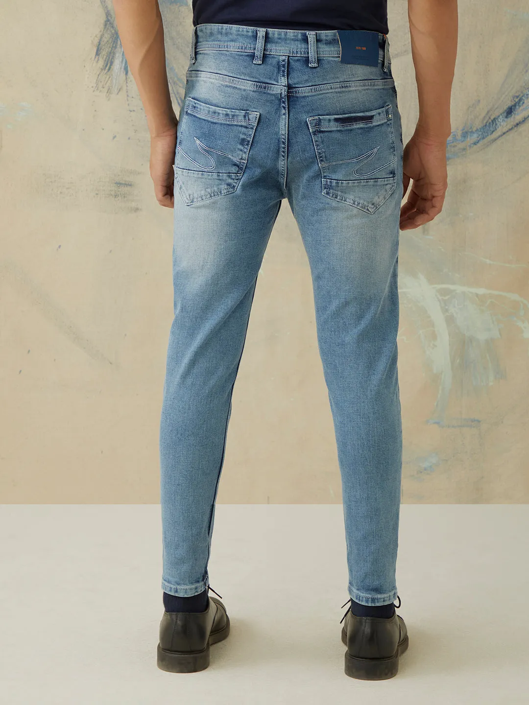 Skinny Fit Dark Blue Light-Wash Plain Jeans