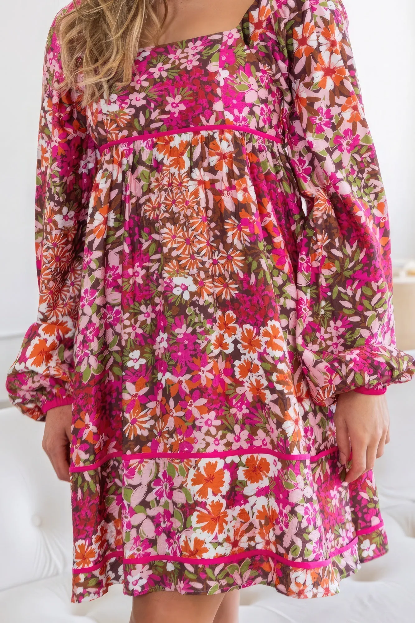 Square Neckline Mini Floral Dress