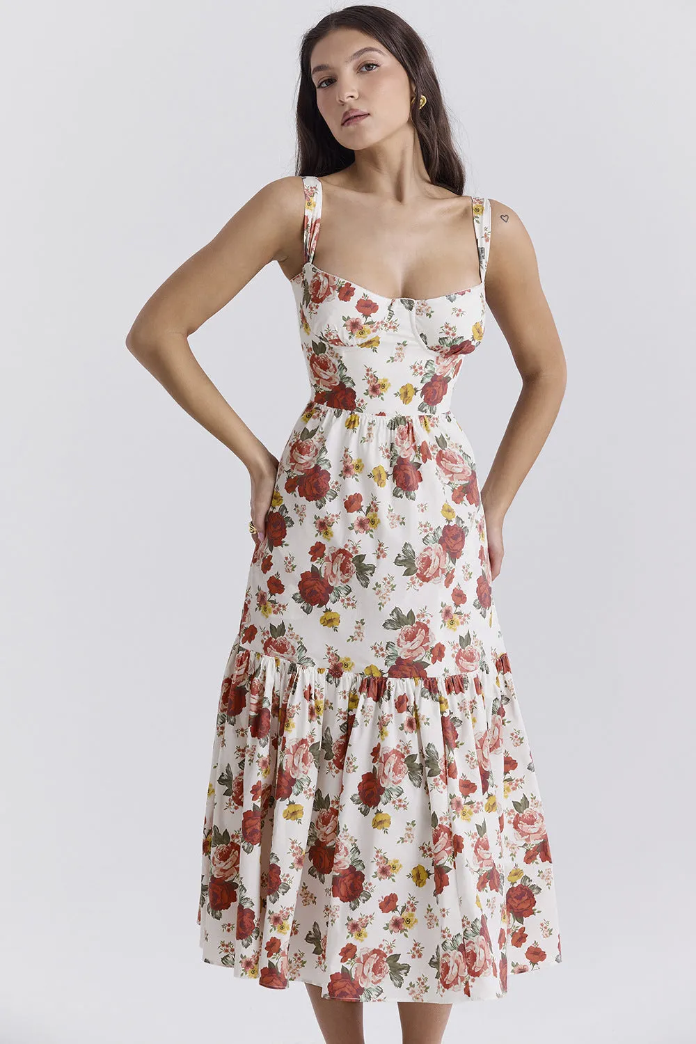 Strap Pocket Elegant Pastoral Floral Tiered Maxi Dress