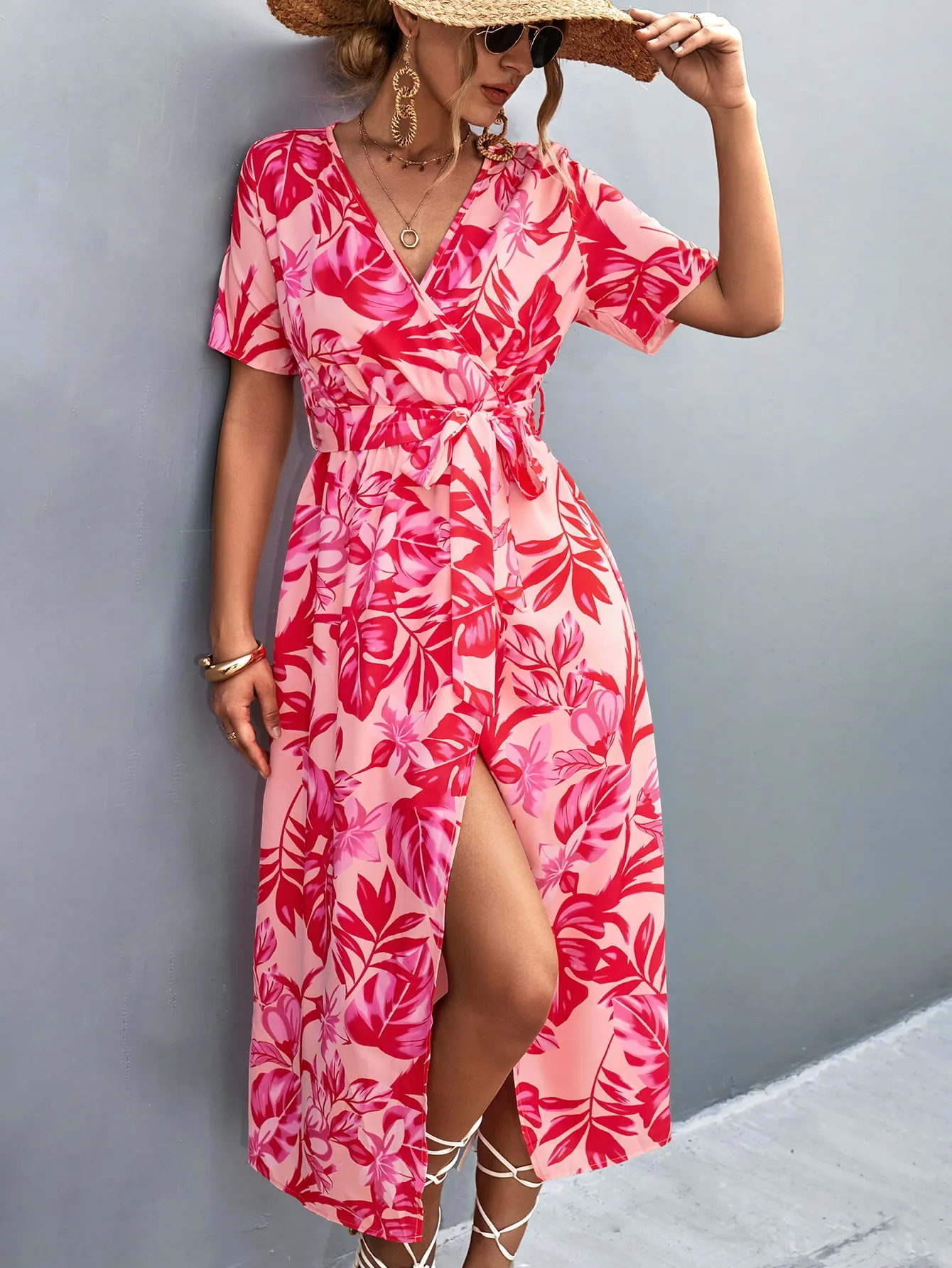 Strawberry Pink Hawaiian Tropical Resort Dress