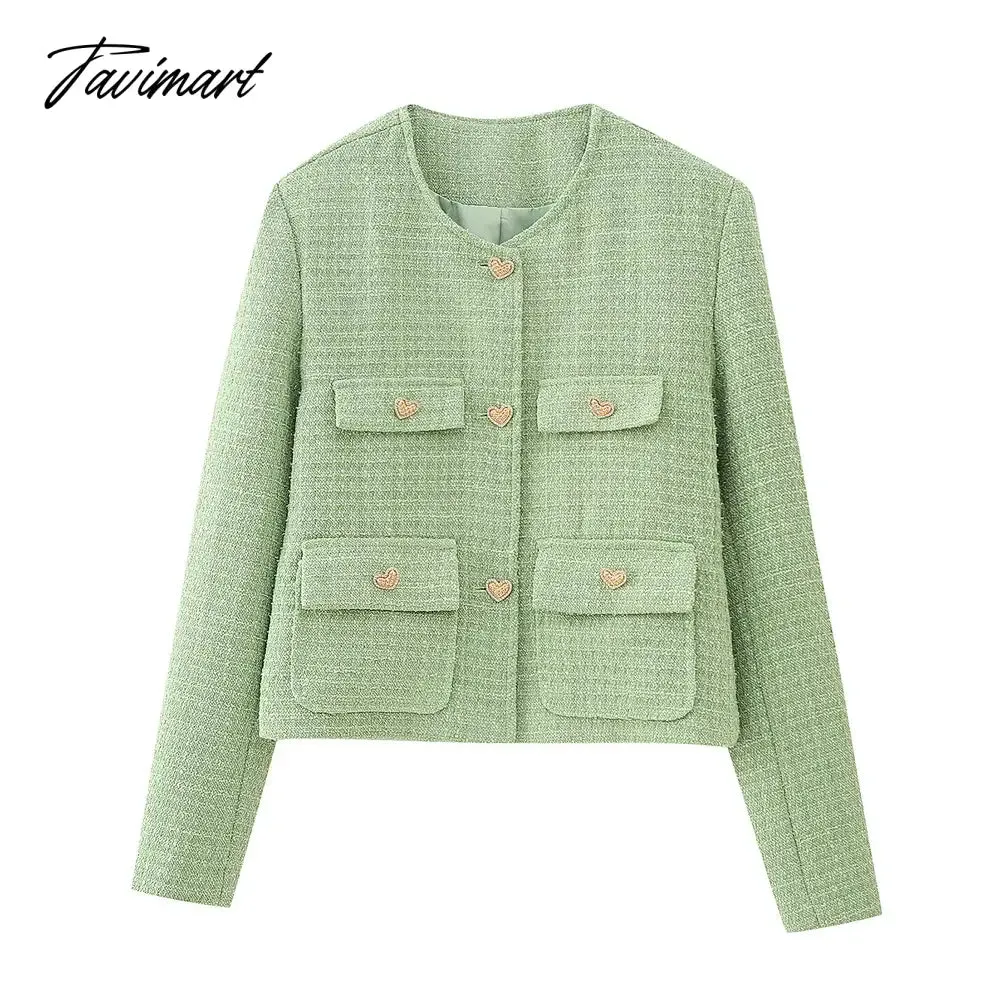 TAVIMART -  New Women Woolen Coat Long Sleeve Green Coat Fashion Lady Outwear