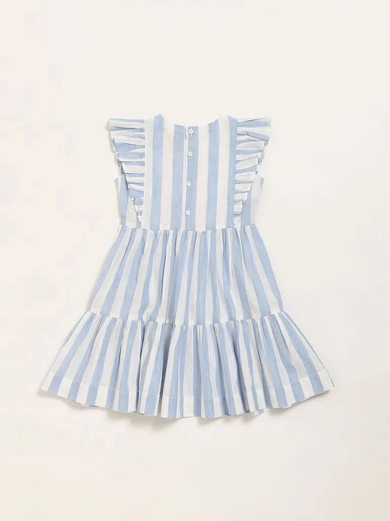 Utsa Kids Blue Striped Gathered A-Line Dress (2 - 8yrs)