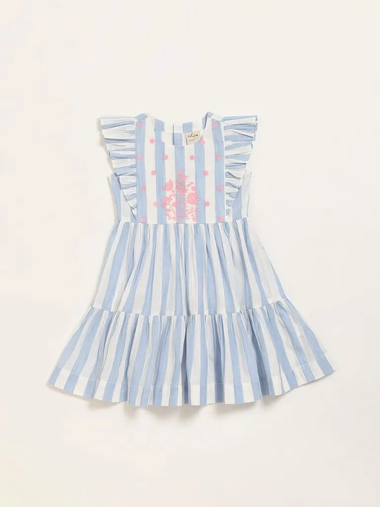 Utsa Kids Blue Striped Gathered A-Line Dress (2 - 8yrs)