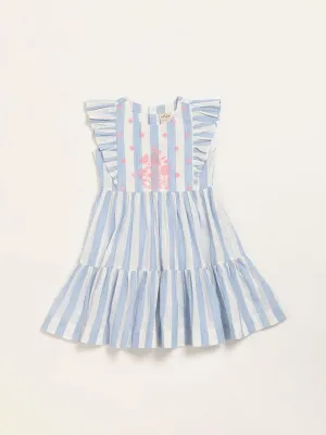 Utsa Kids Blue Striped Gathered A-Line Dress (2 - 8yrs)