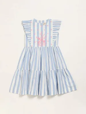 Utsa Kids Blue Striped Gathered A-Line Dress (8 -14yrs)