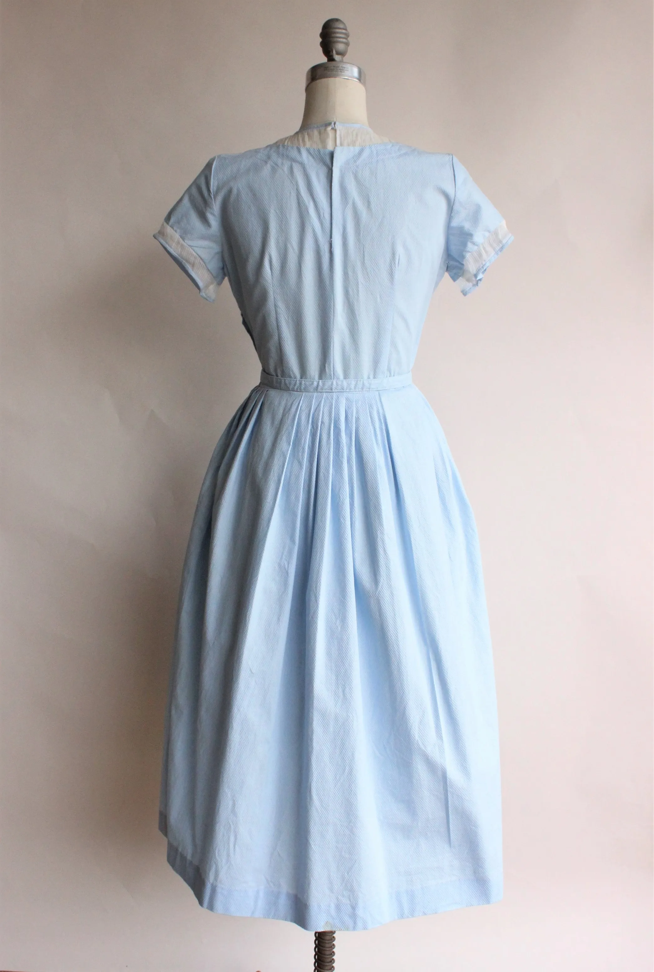 Vintage 1950s Blue Cotton Dress with White Panel