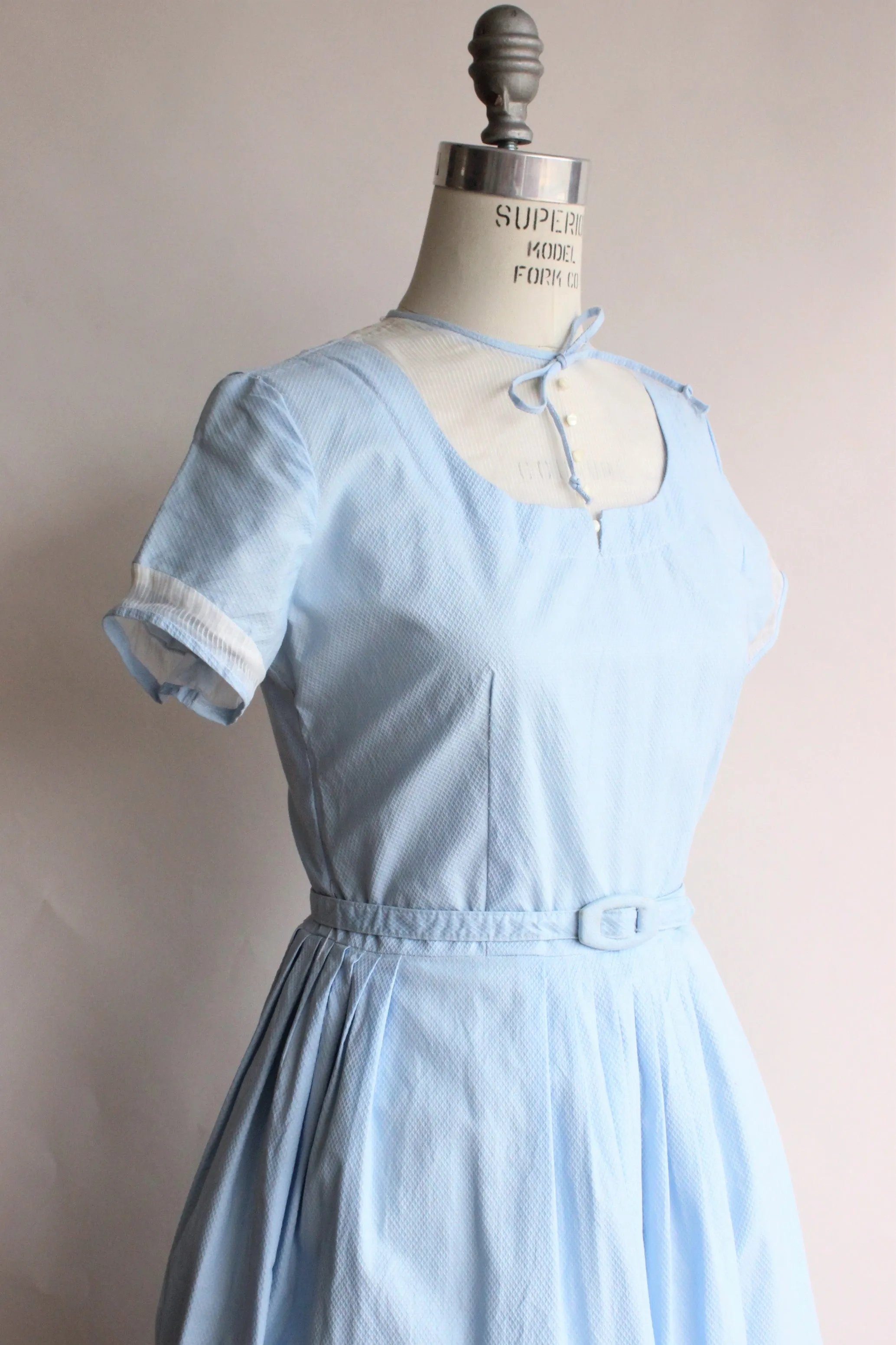 Vintage 1950s Blue Cotton Dress with White Panel