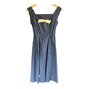 Vintage Cotton Navy And White Polka Dot Sleeveless Dress UK Size 8