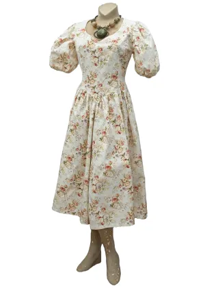 Vintage Rose Print Fit and Flare Cottagecore Tea Dress • Laura Ashley Style