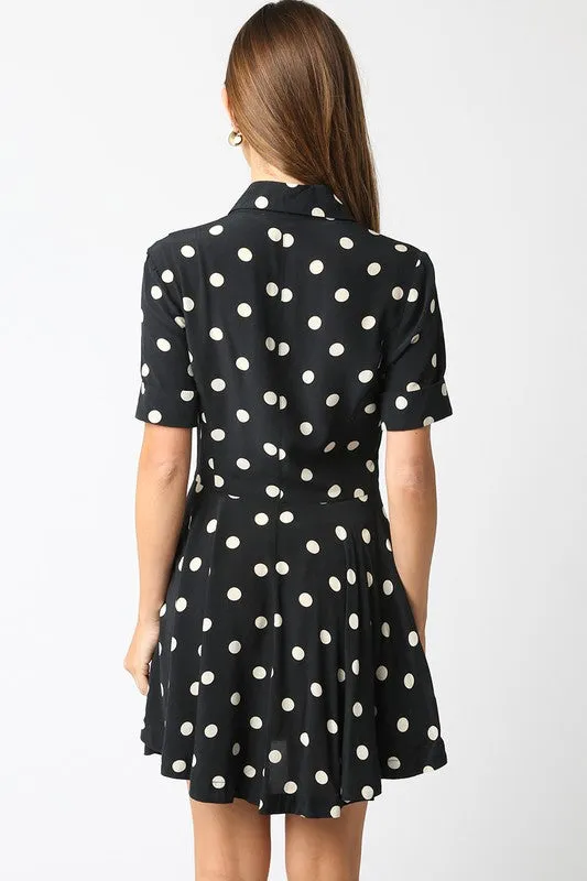 Waitlist 2/5 ♥ Felicia Short Sleeve Button Down Polka Dot Mini Dress Black