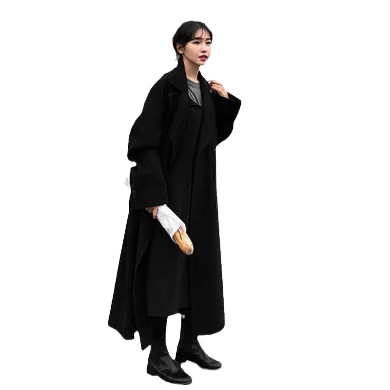 Wenkouban 2024 fall fashion trends Woolen Coat for Women Winter Thickened Hepburn Style Super Long Overknee Ankle Loose Retro Popular Woolen Coat