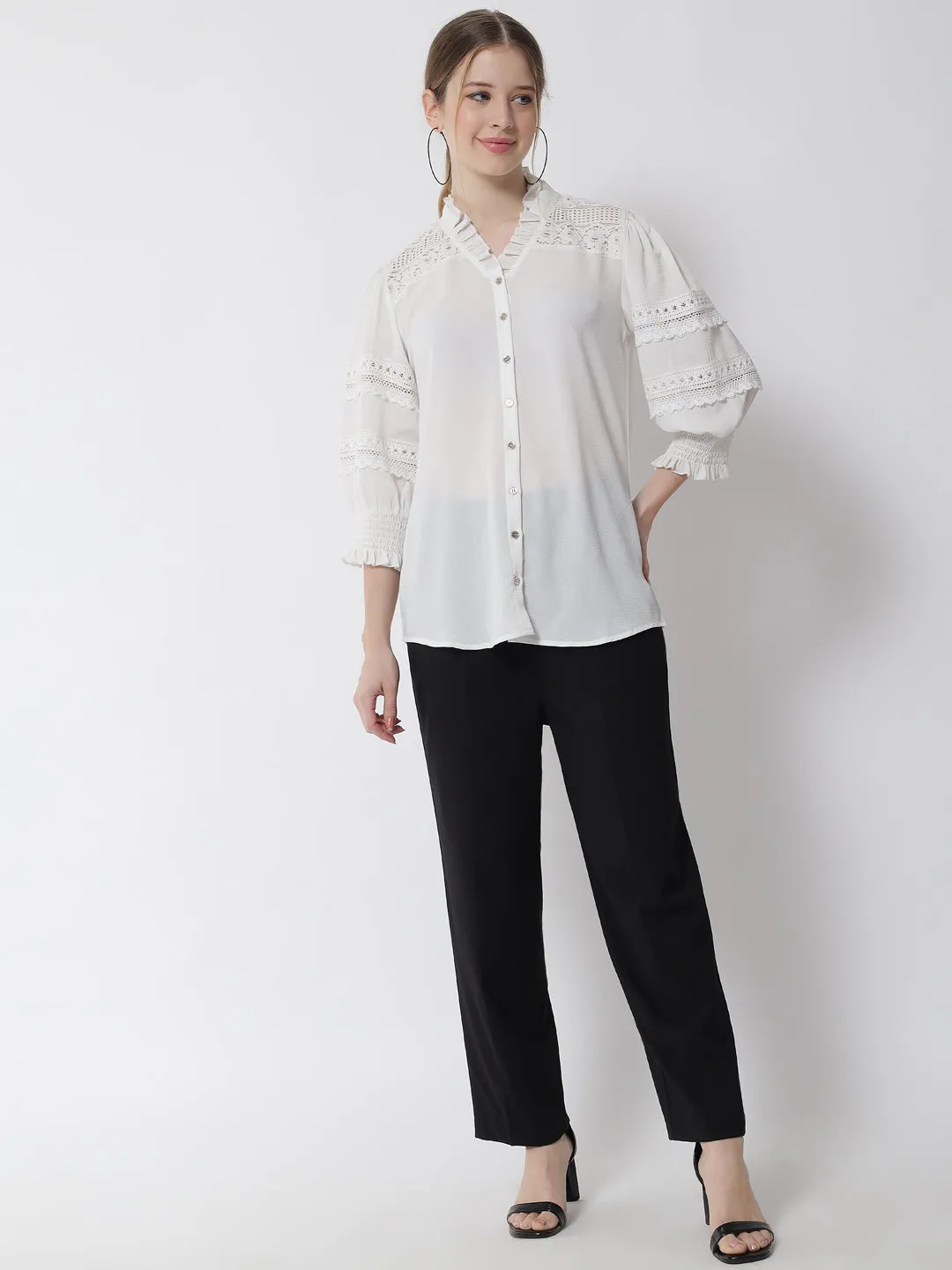 Women Pleated Collar Shirt