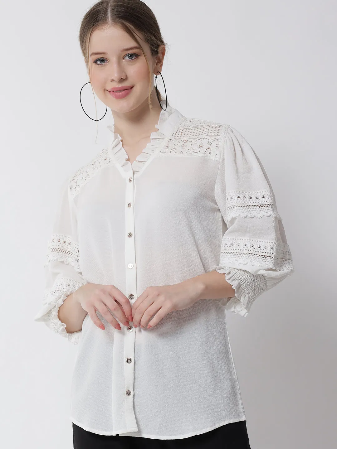 Women Pleated Collar Shirt